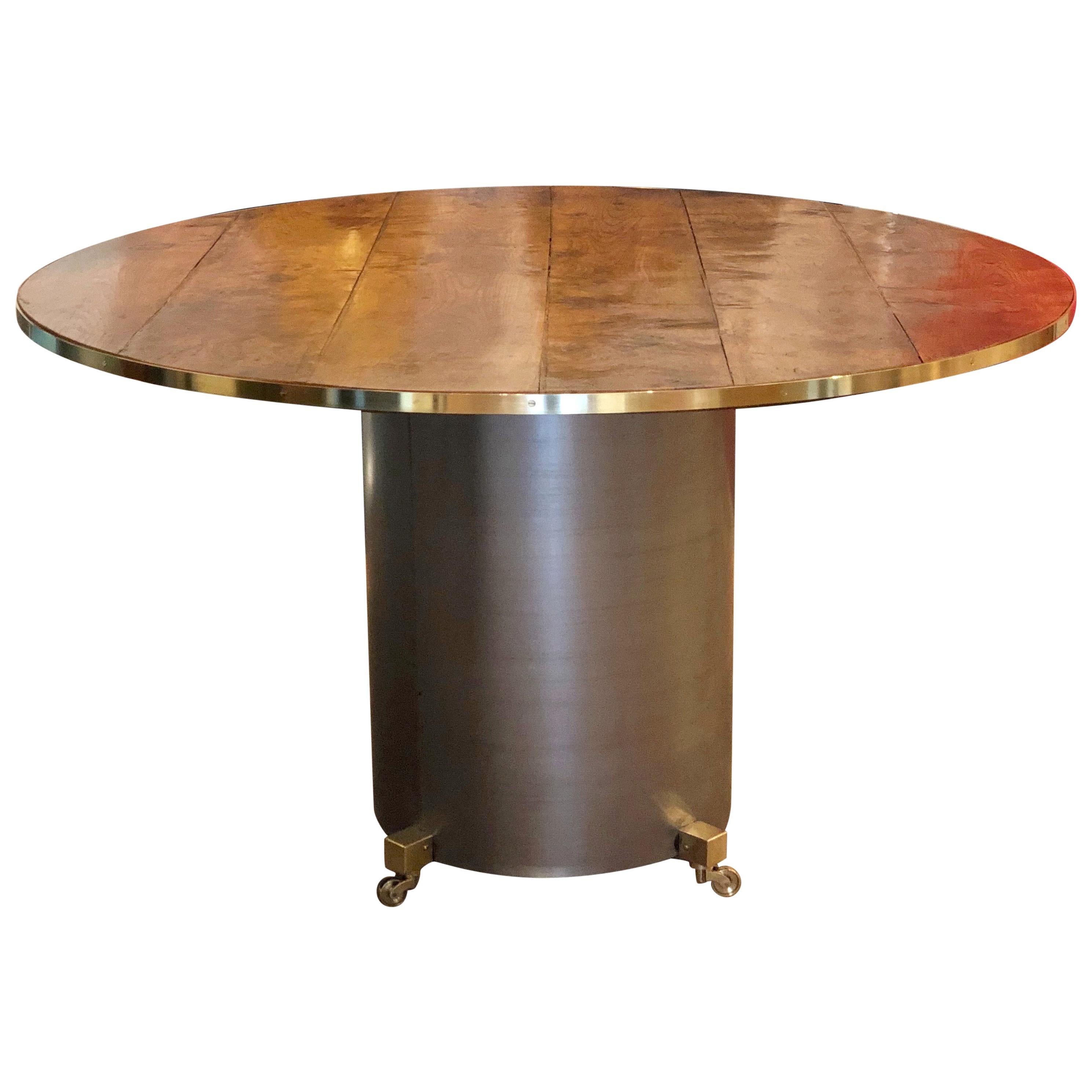 Brass Mounted Burl Elm and Steel Centre Table