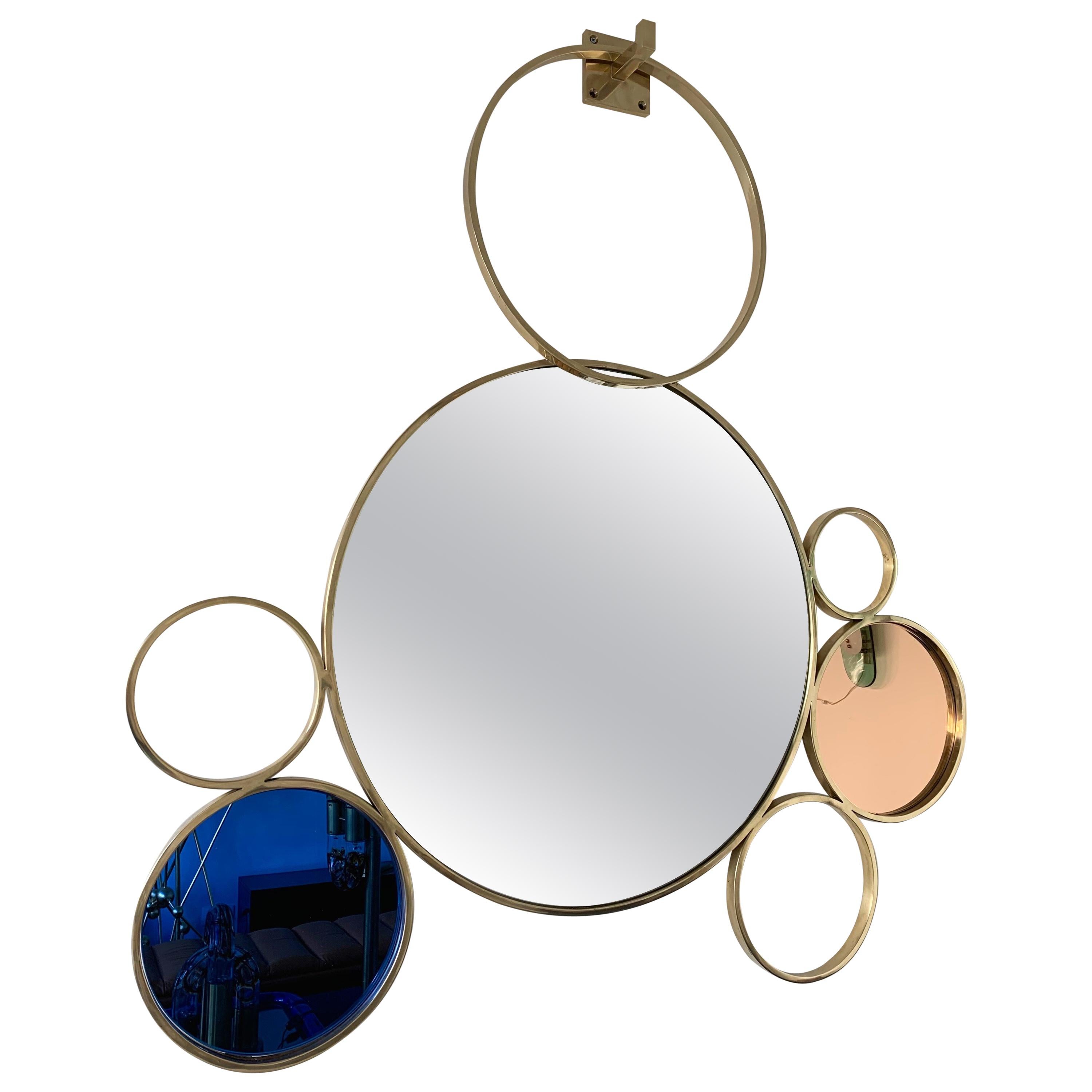Contemporary 7 Brass Circle Mirror, Italy