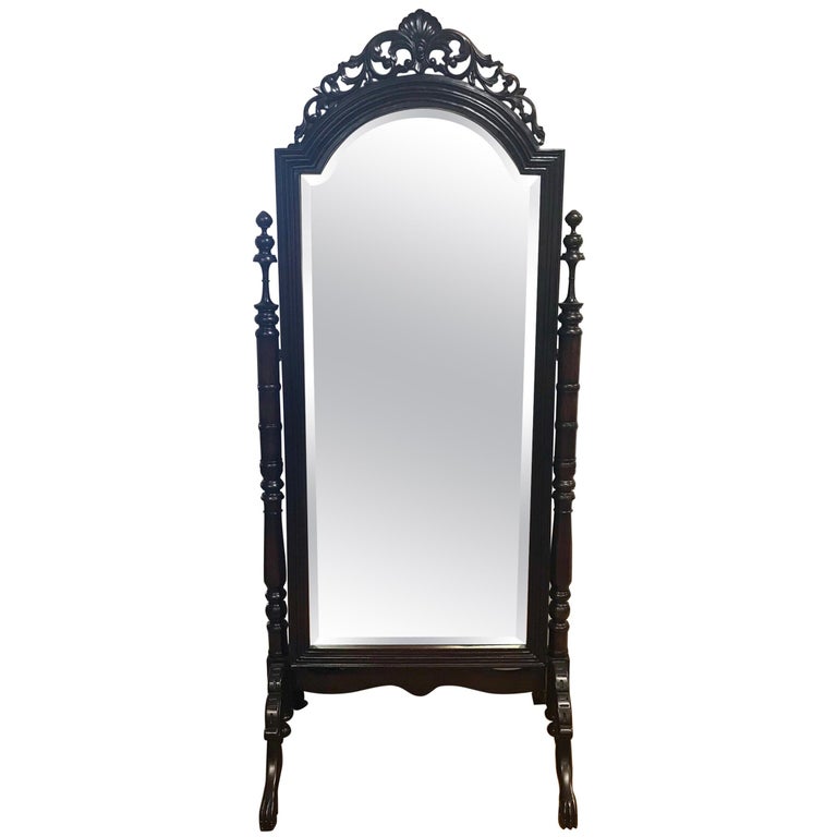 Ornate Carved Mahogany Cheval Floor Mirror at 1stDibs