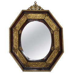 Large Antique Italian Baroque Mahogany & Ormolu Figural Wall Mirror, circa 1880