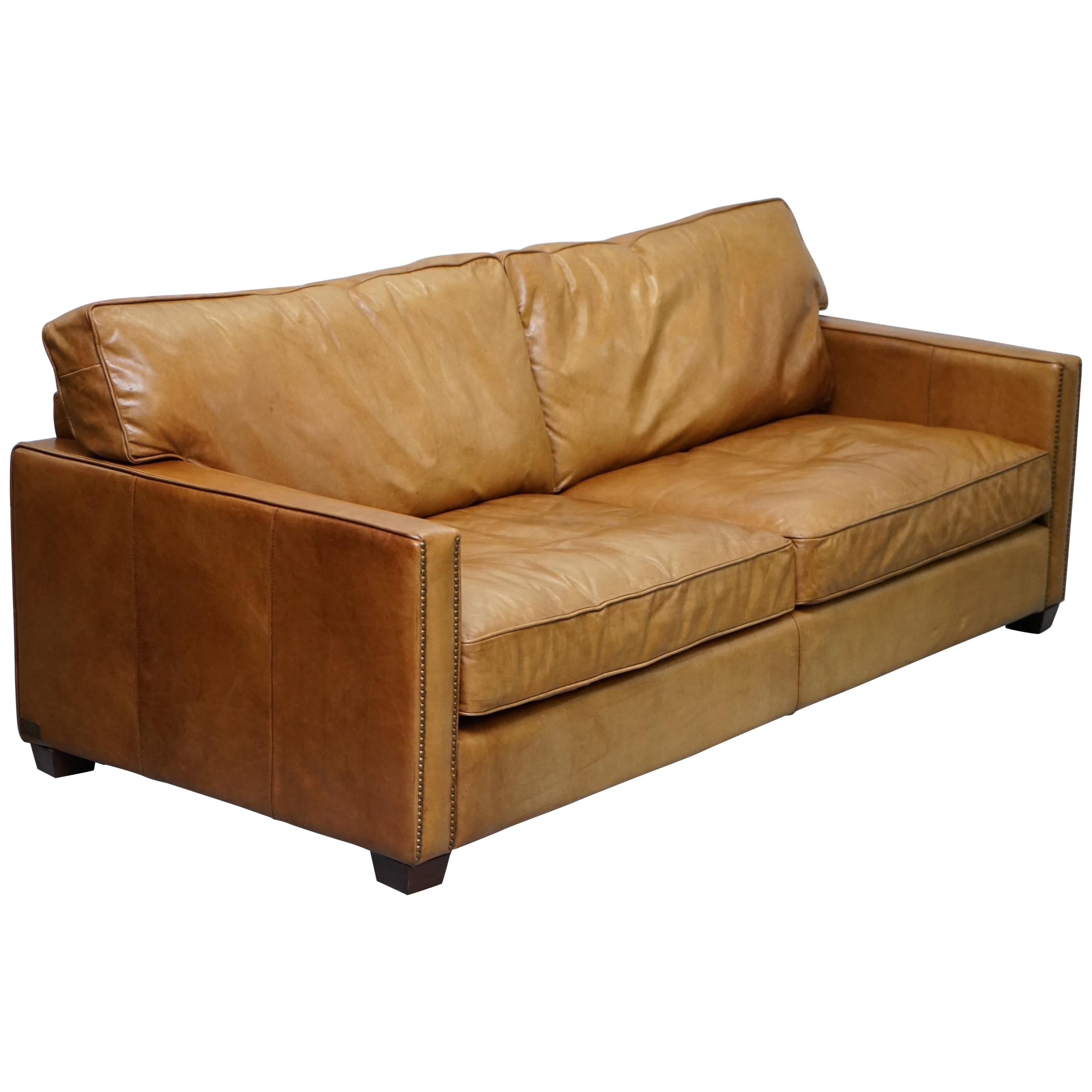 Timothy Oulton Halo Viscount William Three-Seat Brown Leather Sofa
