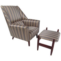 Scandinavian Modern Wingback Lounge Chair and Ottoman