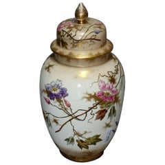 Antique German Royal Bonn Hand Painted and Gilt Floral Floor Urn, 19th Century