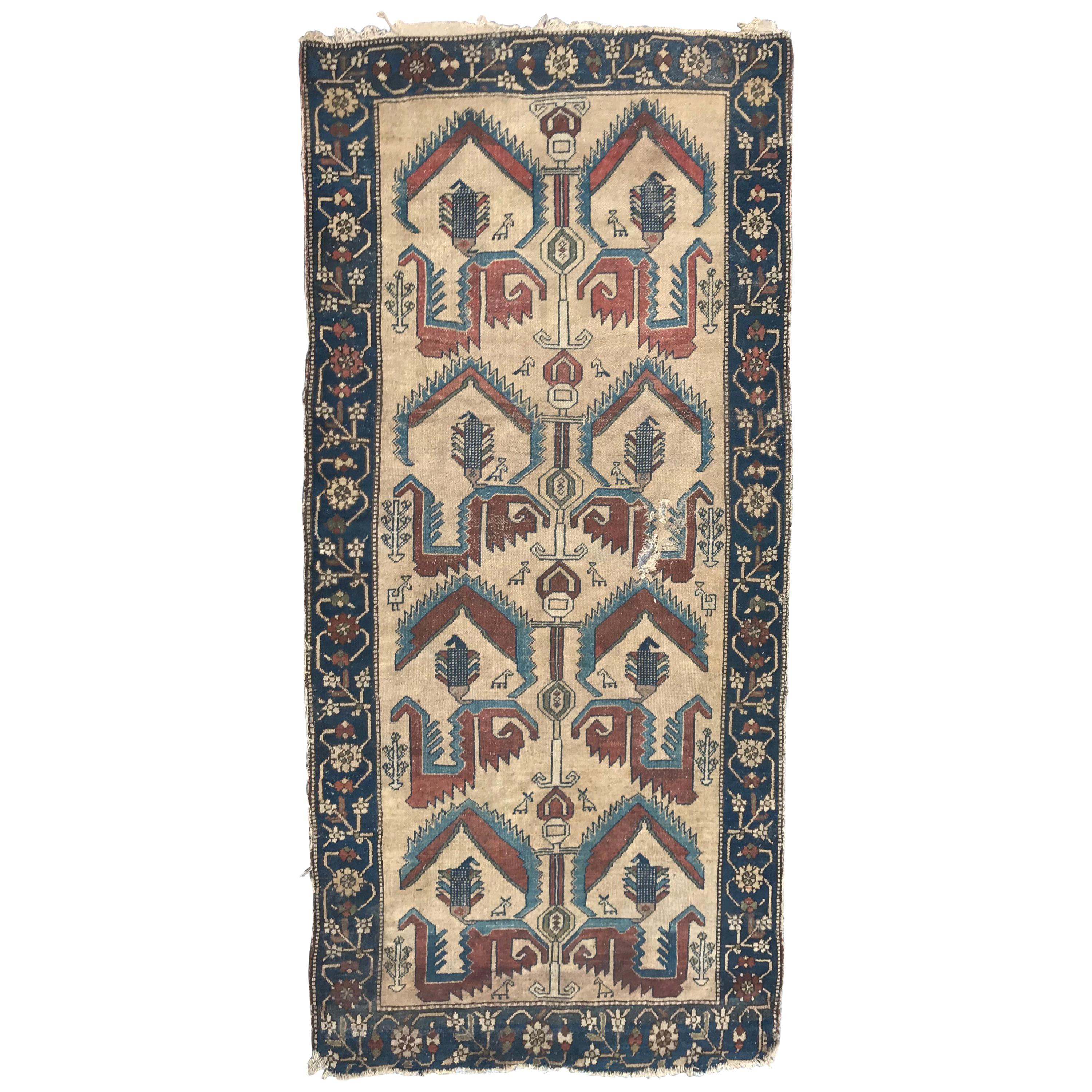 Wonderful Antique Tribal Collectible Kurdish Rug