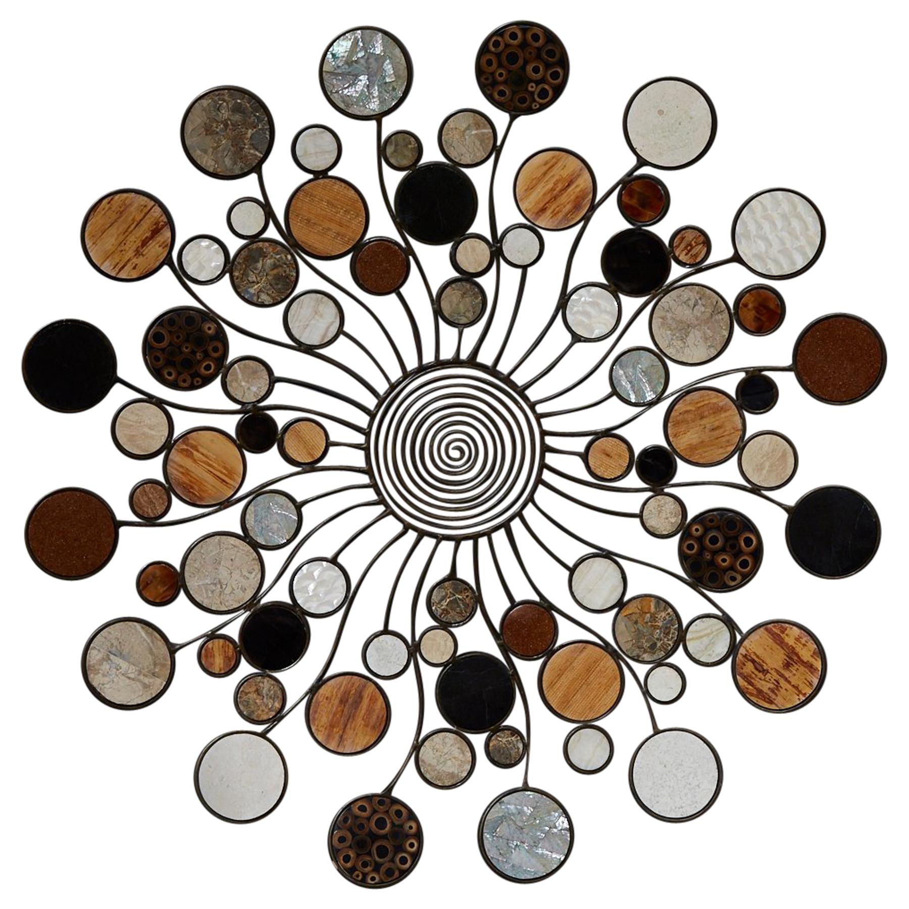 Expression Round Wall Sculpture with Natural Exotic Inlay For Sale
