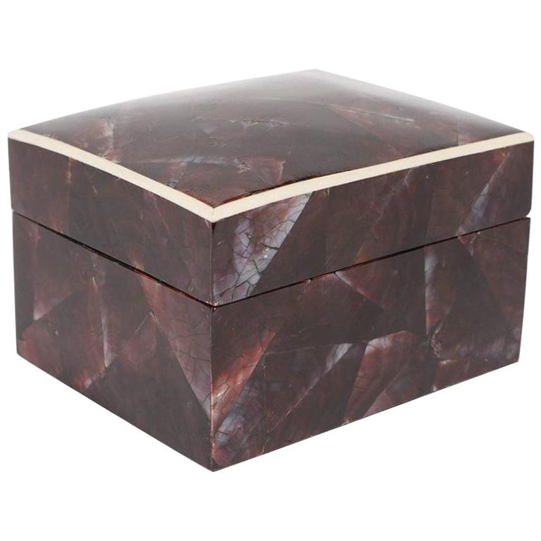 Organic Modern Lacquered Pen Shell Decorative Box with Bone Trim