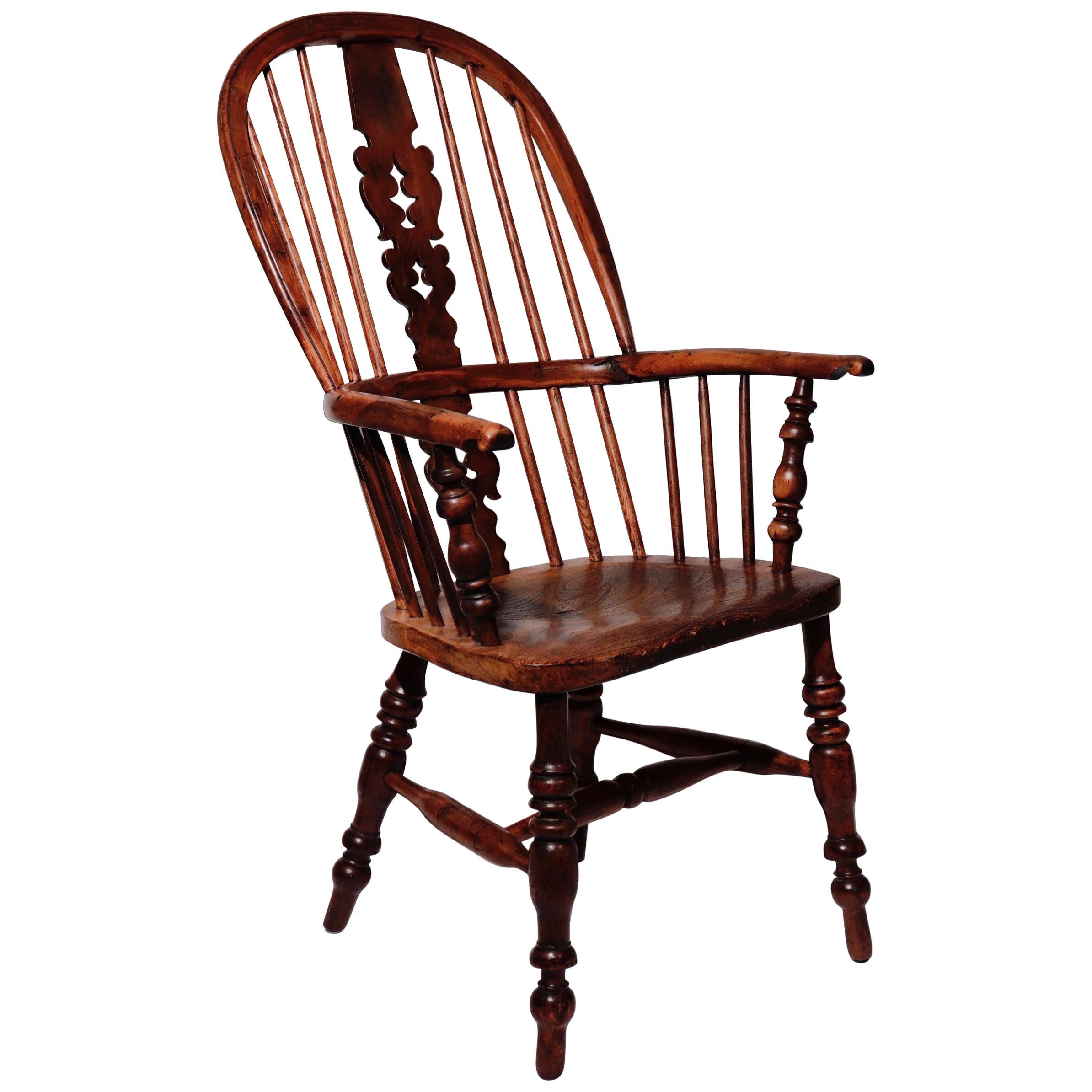 Antique English Victorian Large High-Back Windsor Armchair For Sale