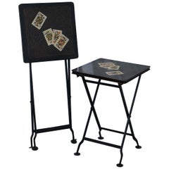 Stunning Rare Pair of Vintage Hand Painted Folding Metal Card Games Side Tables