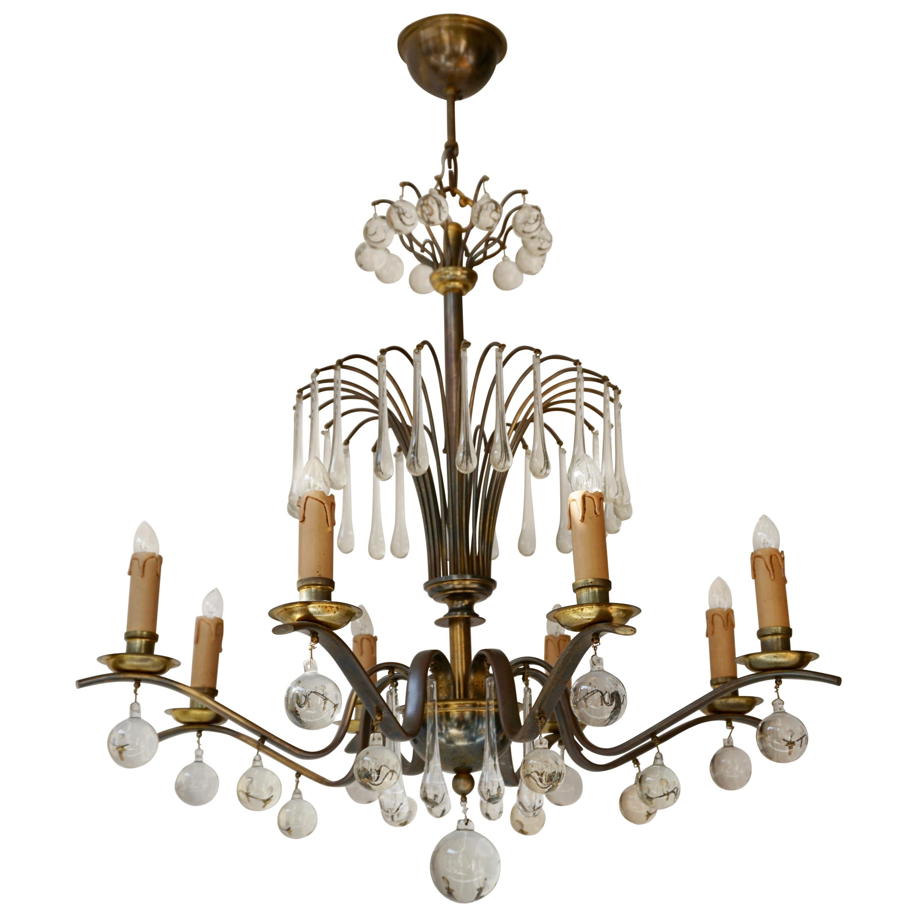 Chandelier in Glass and Brass