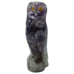 20th Century Sculpture of Owl in Amethyst Semi Precious Stone