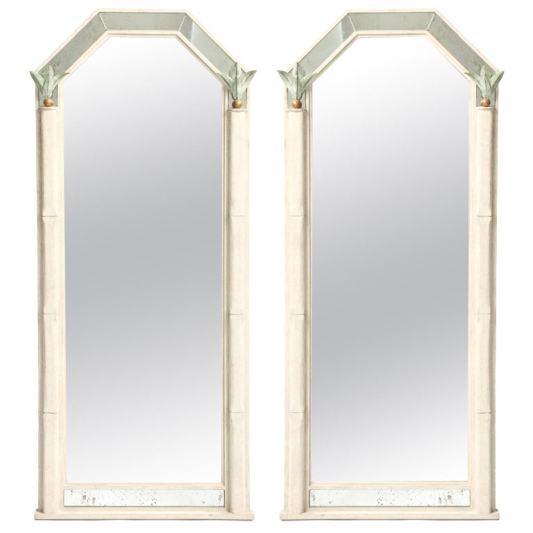 Pair of Bespoke Mirrors with Foliate Accents of Metal at 1stDibs
