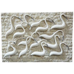 "Birds at the Beach" Tessellated Stone Wall Sculpture with Pewter Accents