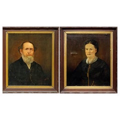 Antique Oil on Canvas Portrait Paintings of Clergy Man and Wife by Spencer