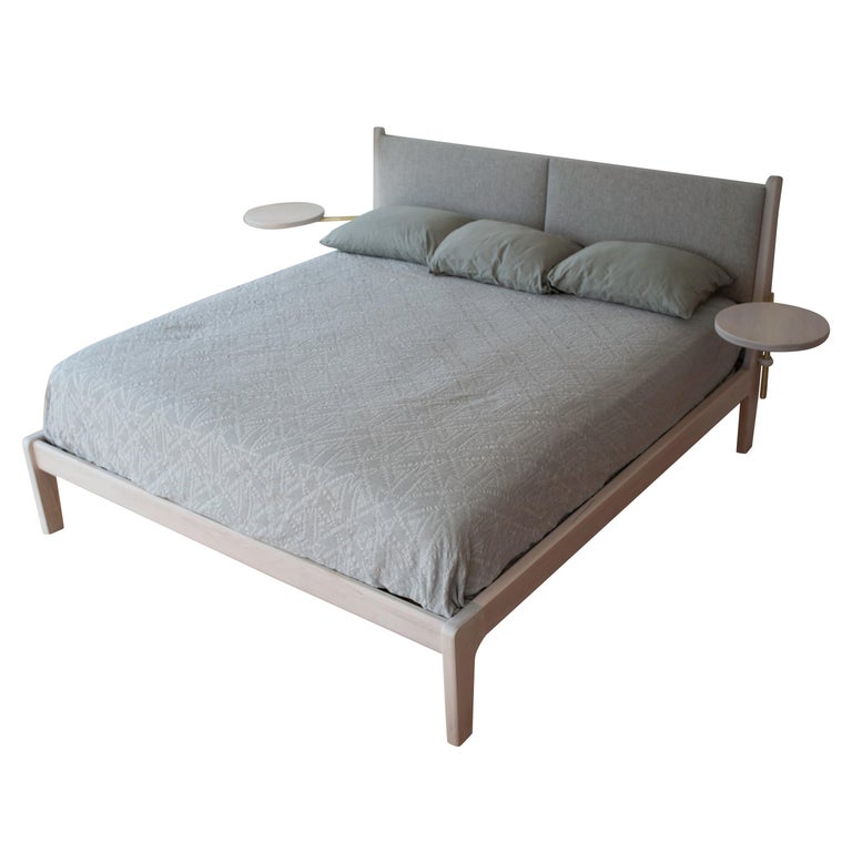 Lapwing Bed with Pivoting Side Tables and Upholstered Headboard in Maple  For Sale at 1stDibs