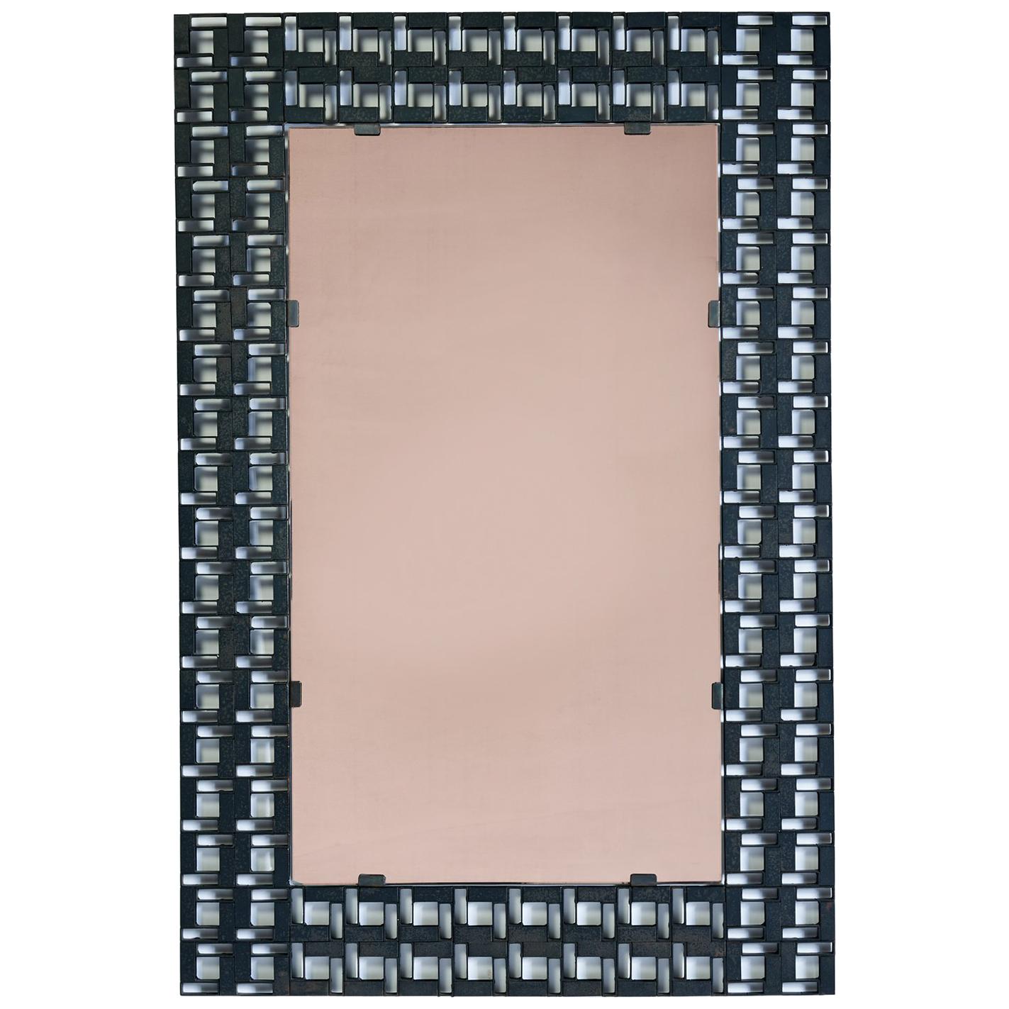 Patterned Worked Iron Geometric Mirror, 1970s