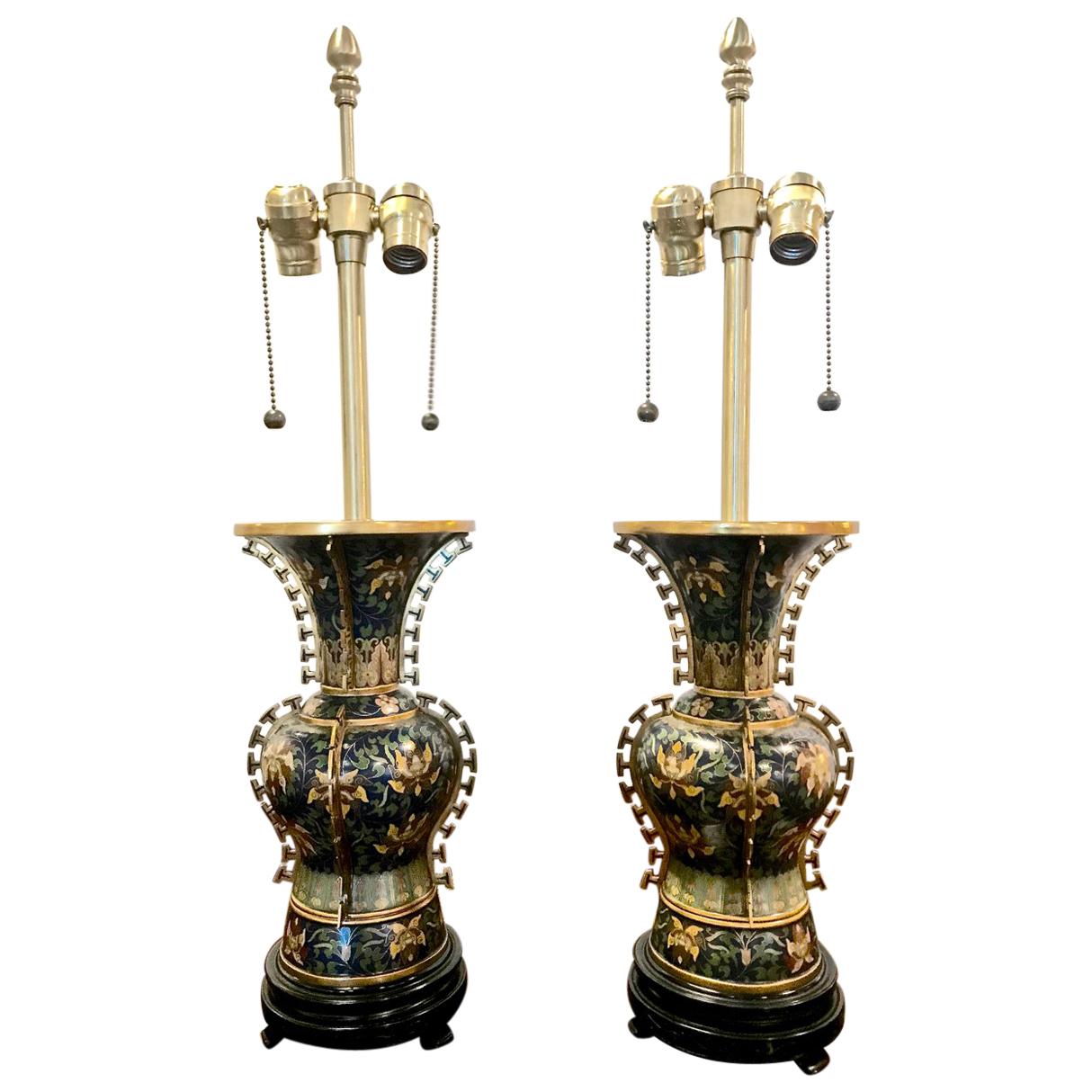 Marbro Chinese Deco Bronze Cloisonne Lamps