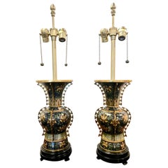 Vintage Marbro Chinese Deco Bronze Cloisonne Lamps