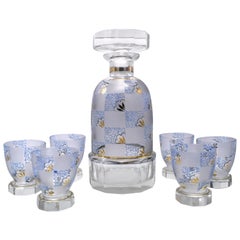 Art Deco Hand Decorated Czech Glass Decanter Set, circa 1930