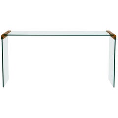 Slender Glass and Gilt Bronze Waterfall Console by Leon Rosen for Pace