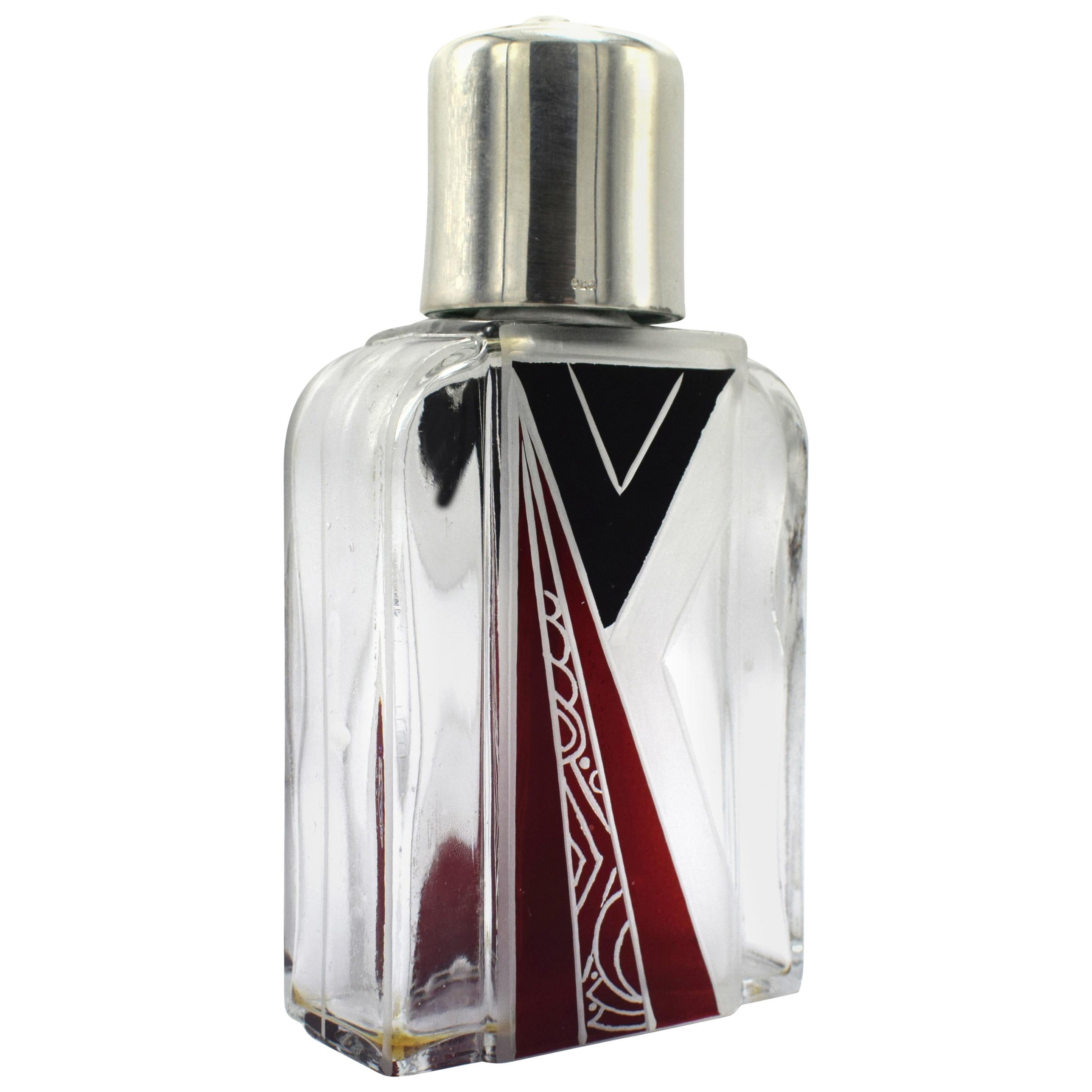 Art Deco Gents Glass and Silver Cologne Bottle, circa 1930