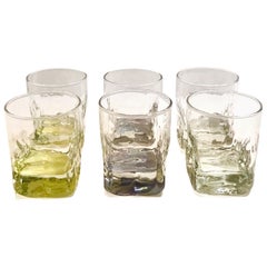 Set of Six Vintage Iridescent Whiskey Glasses with Ice Glass Design