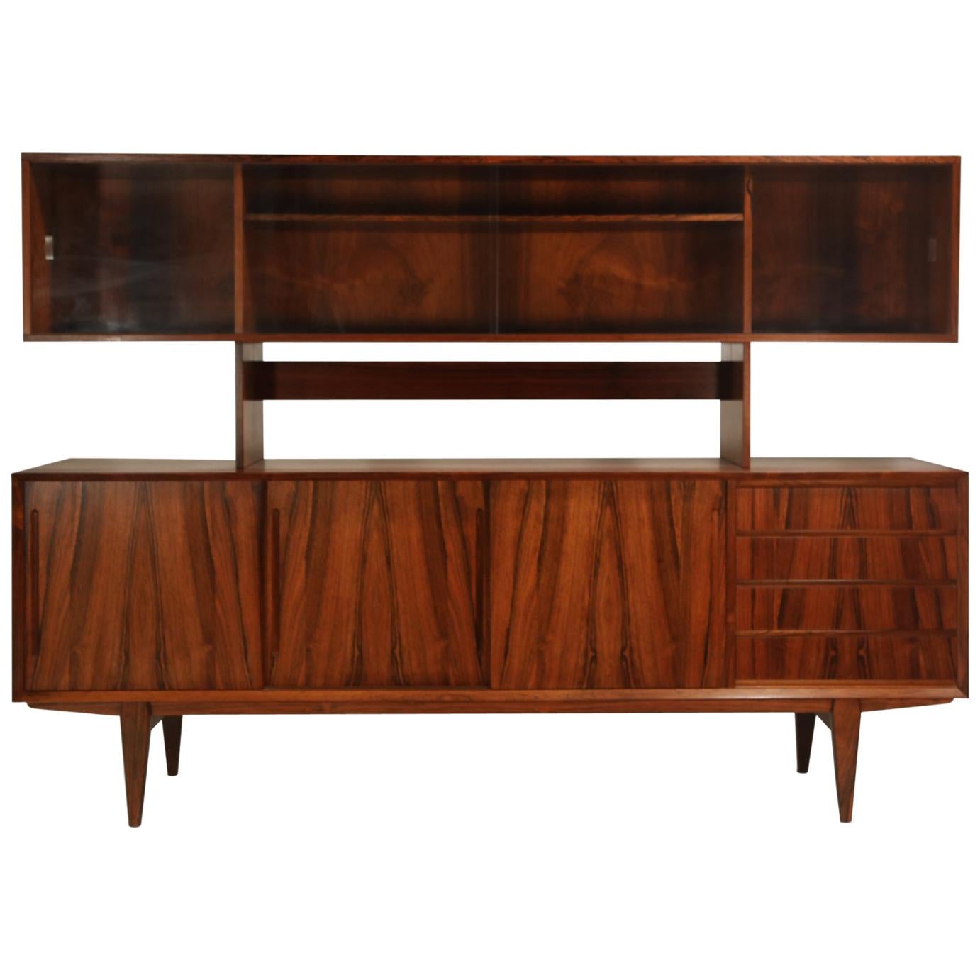 Rosewood Danish Modern Sideboard and Floating Hutch by Peter Lovig Nielsen