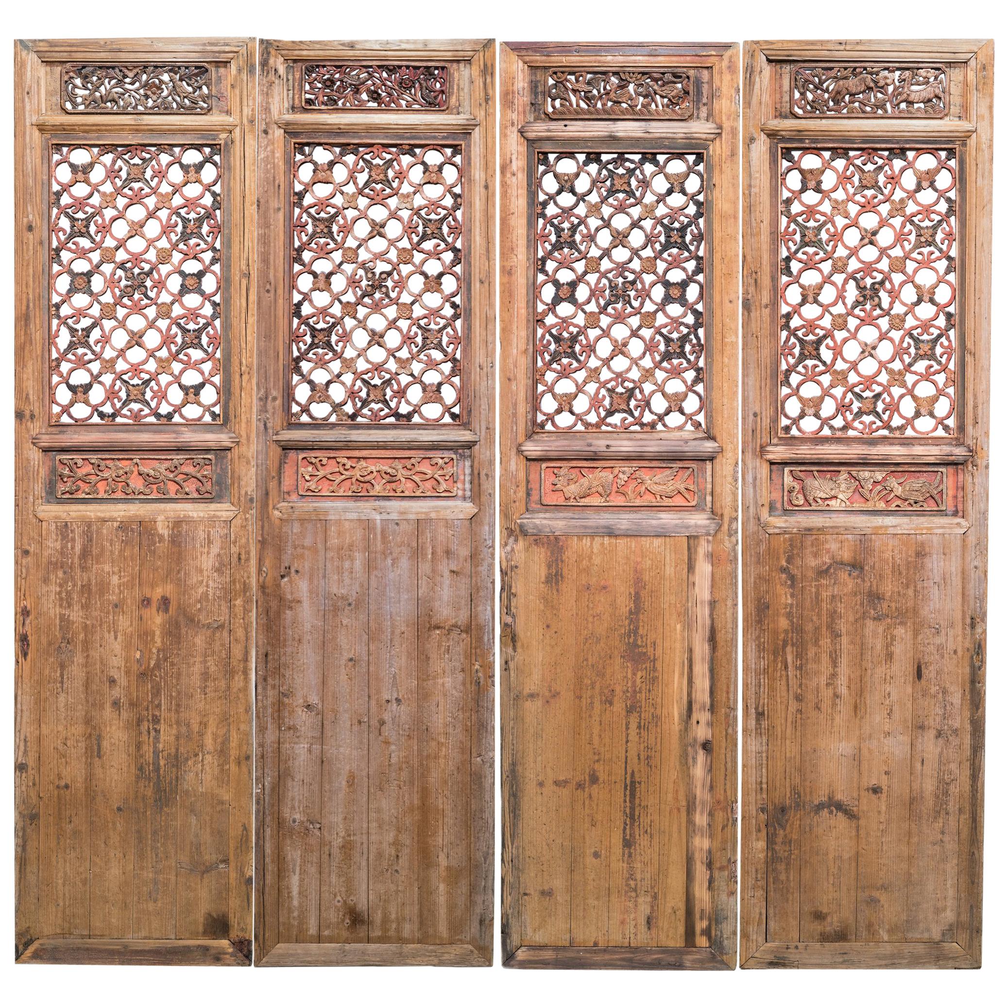 Late 19th Century Door Panels with Latticework and Carvings