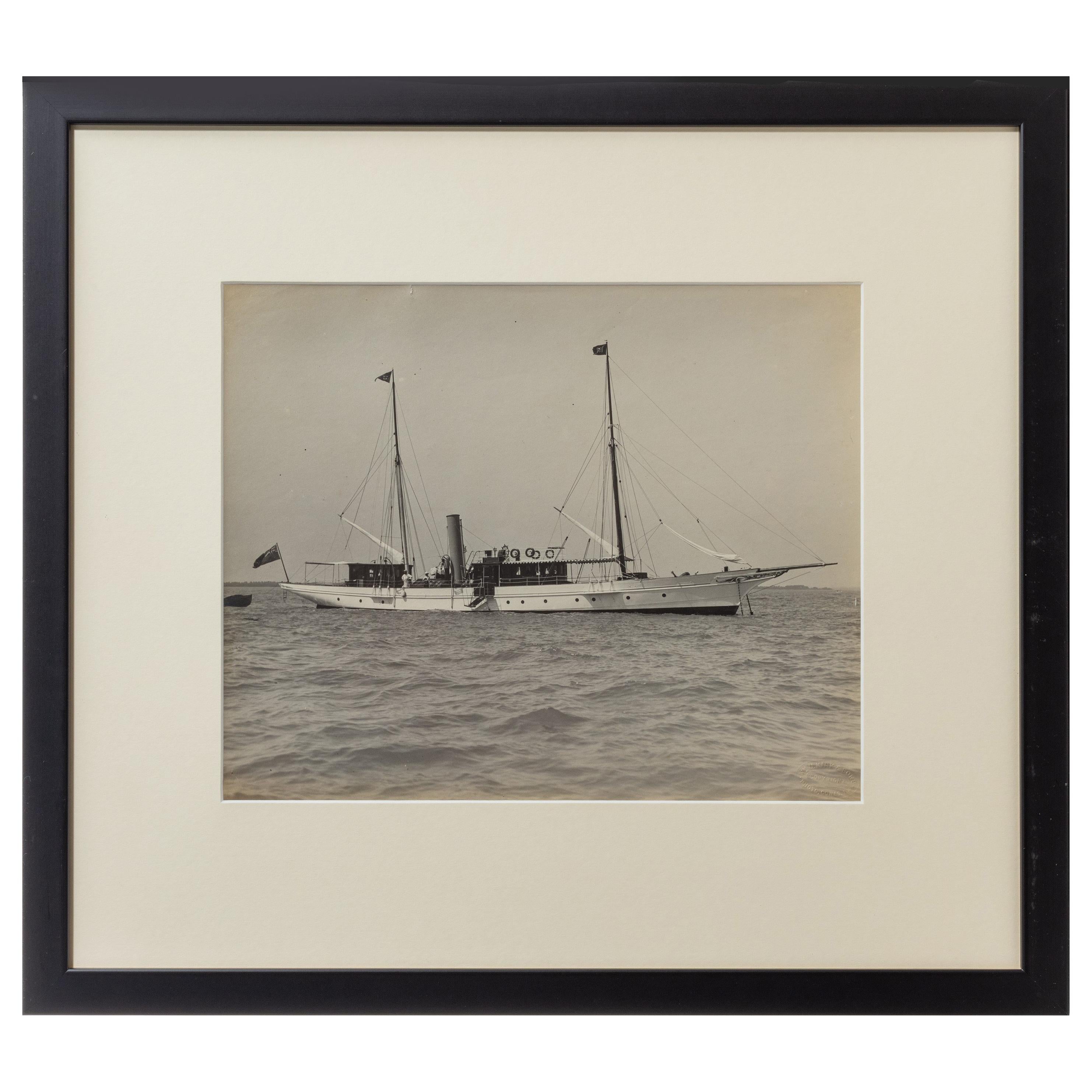 Gelatin Print of a Beautiful Gentleman Steam Yacht at Anchor by W Kirk For Sale