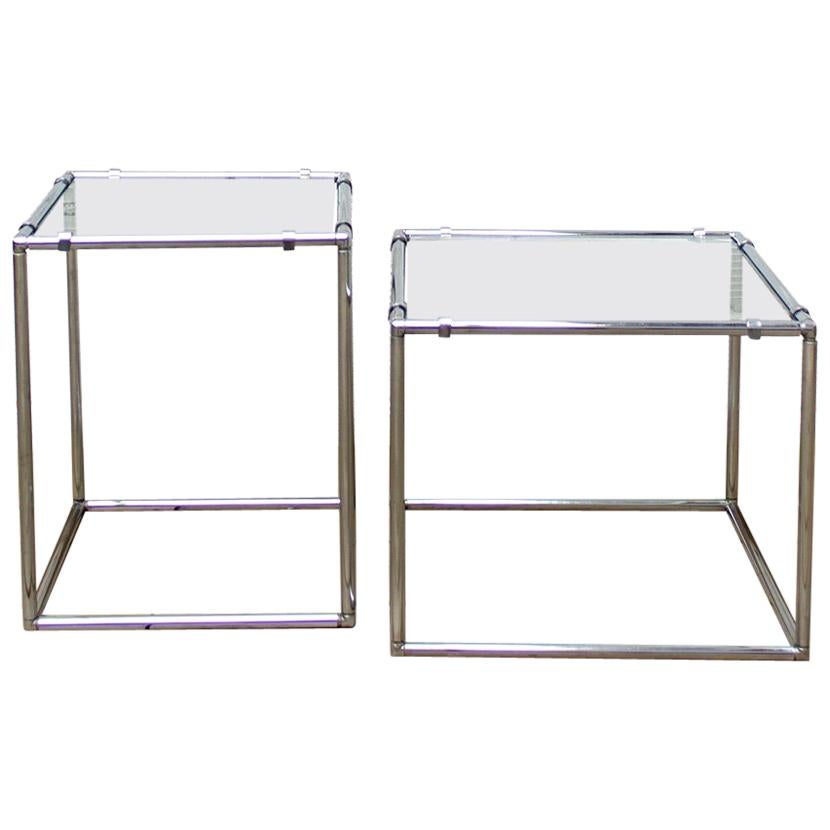 Poul Cadovius Vintage Industrial Glass and Metal Side Table