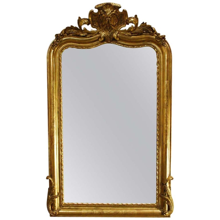 Antique French Gold Leaf Louis Philippe Mirror with Cartouche For Sale at 1stdibs