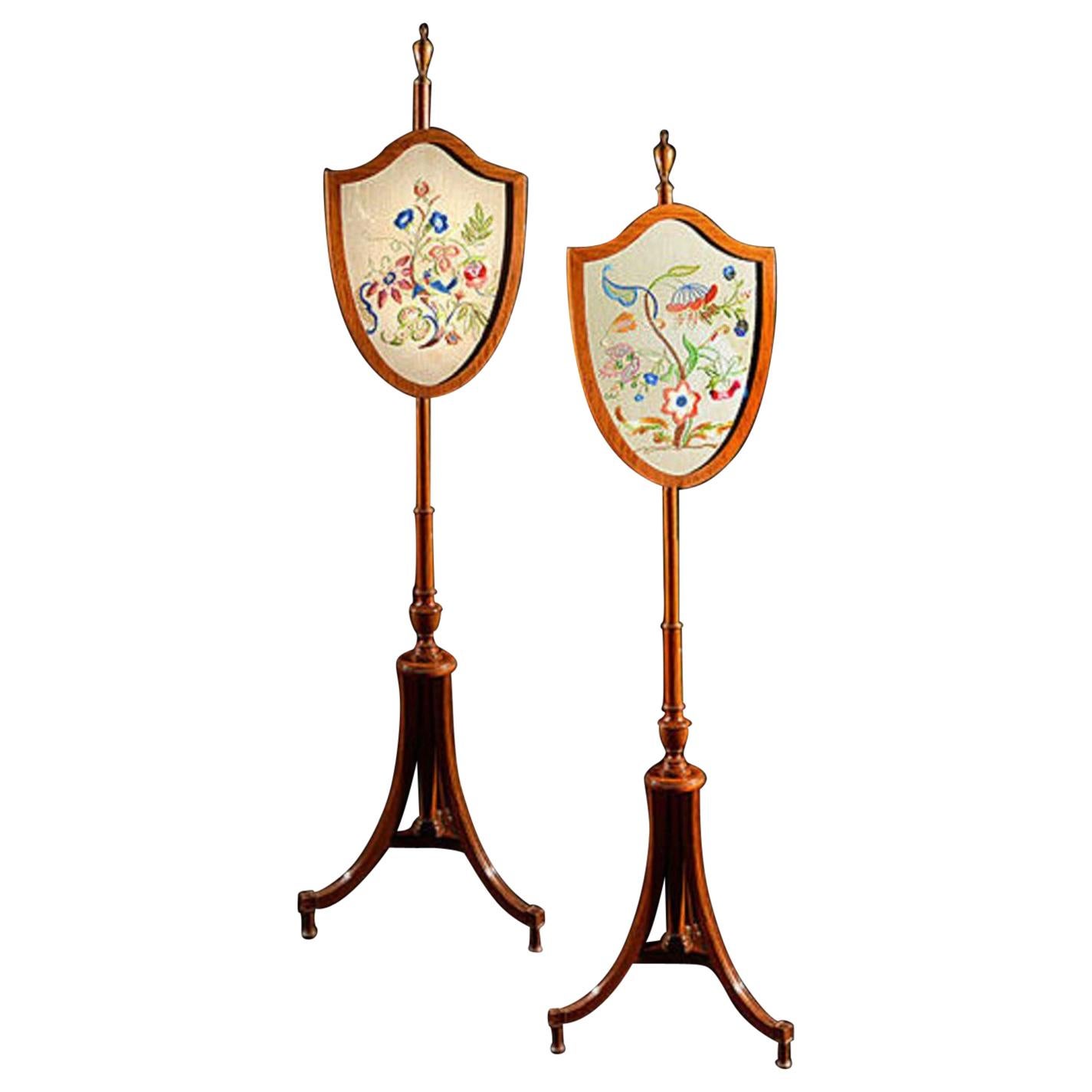 Pair of Mid-19th Century Satinwood Pole Screens For Sale