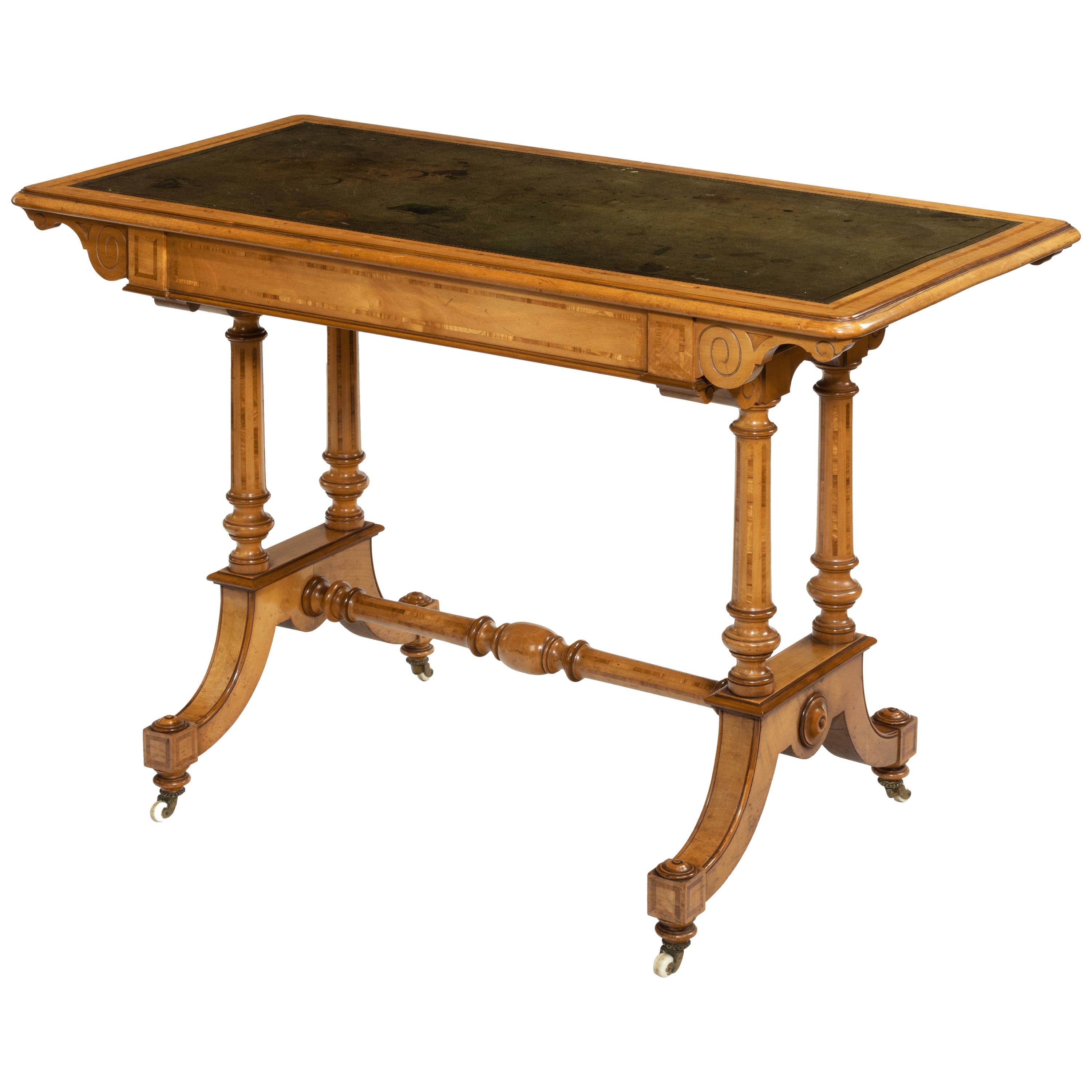 Victorian Birch or Satinwood Writing Table, Attributed to Holland and Sons For Sale