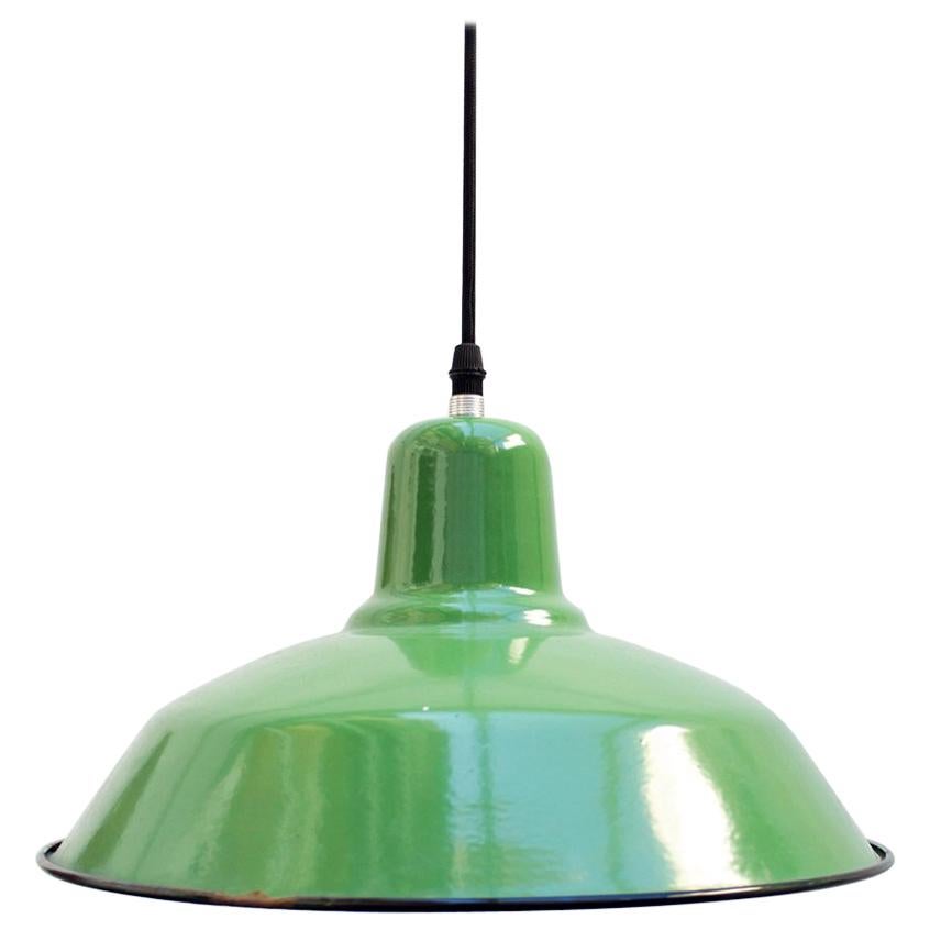 1960s Green Industrial Pendant Ceiling Lamp For Sale