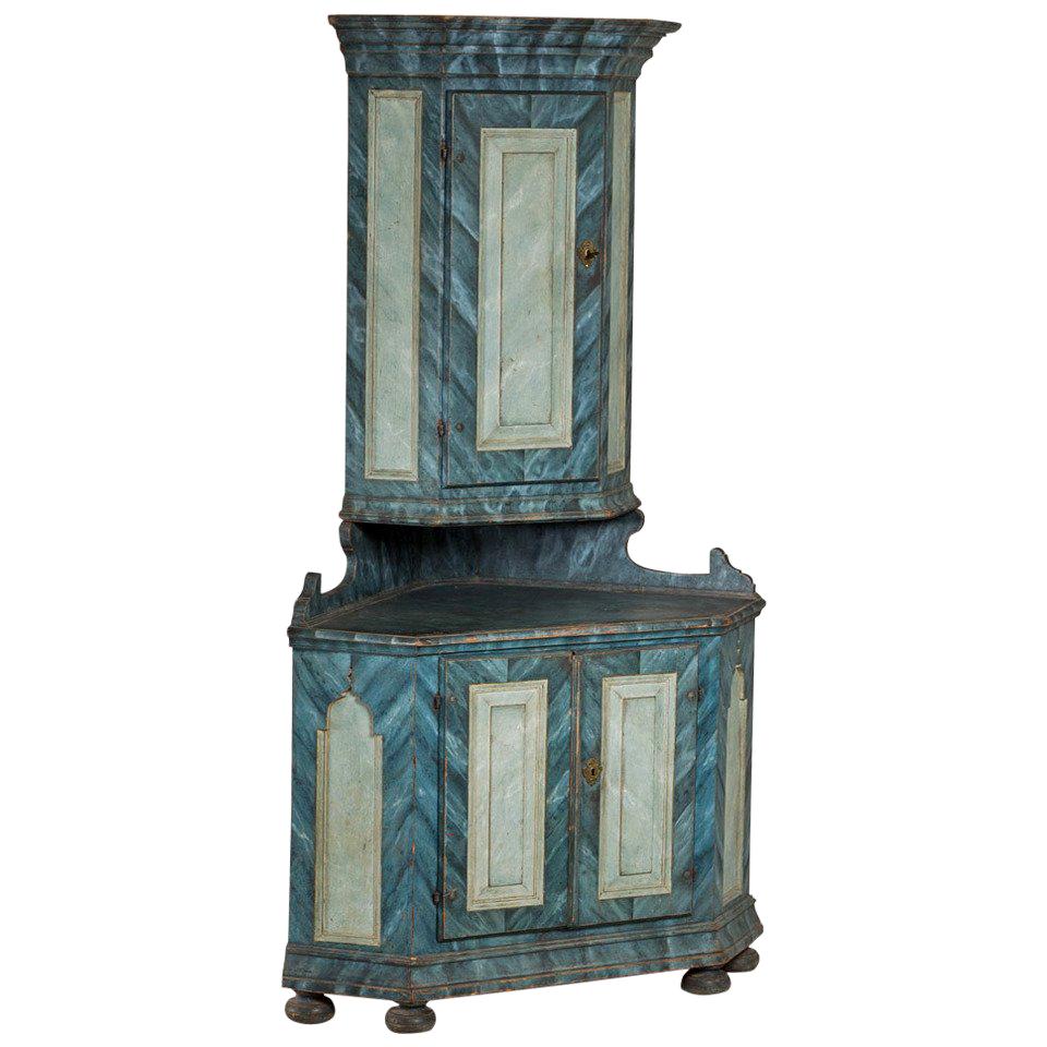 Late 18th Century Swedish Painted Corner Cupboard For Sale