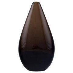 Salviati, Italy, Drop Shaped Vase in Mocha Brown Mouth Blown Art Glass