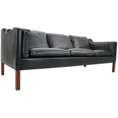 Three-Seat Black Leather Sofa Designed by Børge Mogensen #2213, 1960