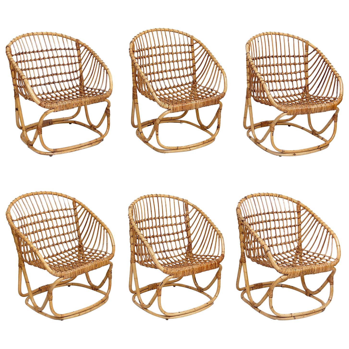 Set of 6 Wicker Chairs by Tito Agnoli for Bonacina, circa 1960 at 1stDibs