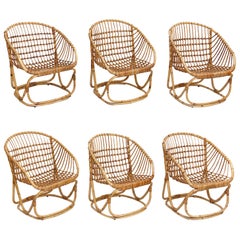 Set of 6 Wicker Chairs by Tito Agnoli for Bonacina, circa 1960