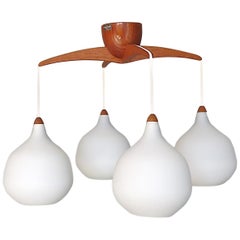 Scandinavian Teak White Glass Lamp Uno & Östen Kristiansson, Luxus Vittsjö 1960s