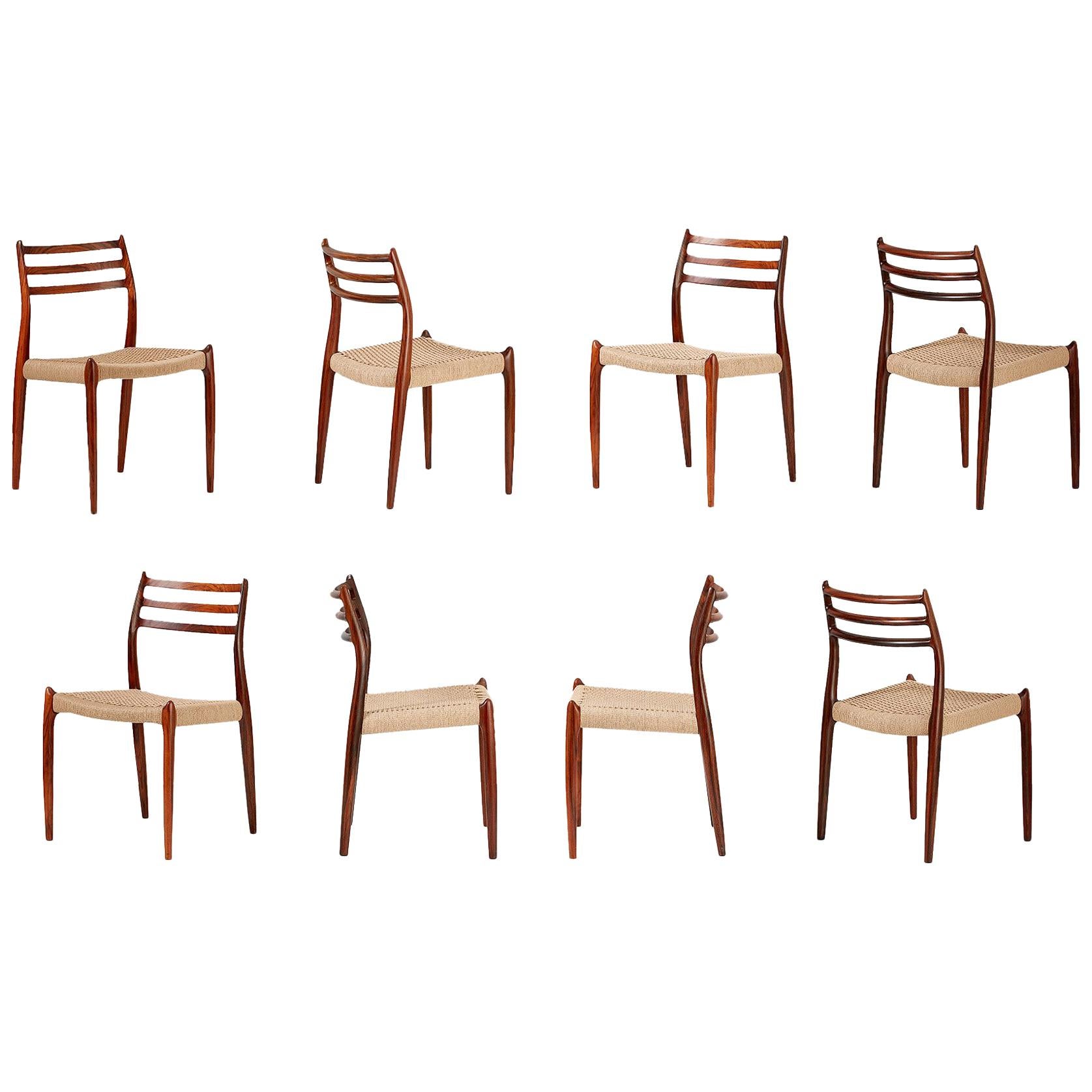 Niels Moller Model 78 Rosewood and Papercord Dining Chairs, 1962