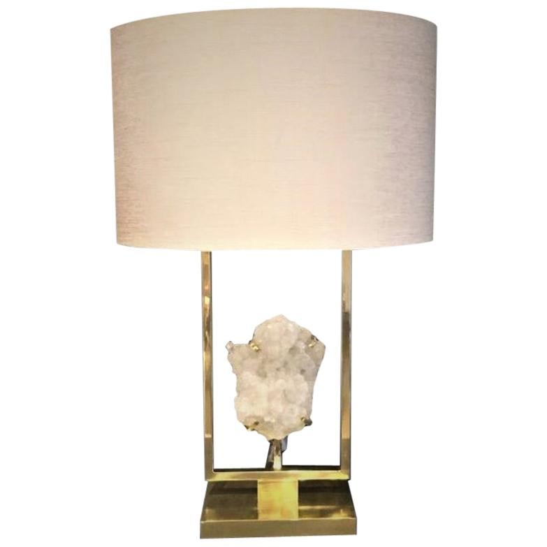 Elegant White Rock Crystal and Brass Table Lamp