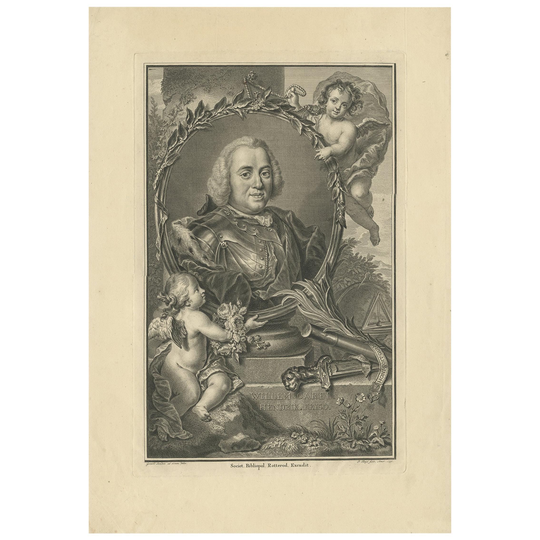 Antique Portrait of Willem Charles Henry Friso of Orange by Tanjé '1750' For Sale