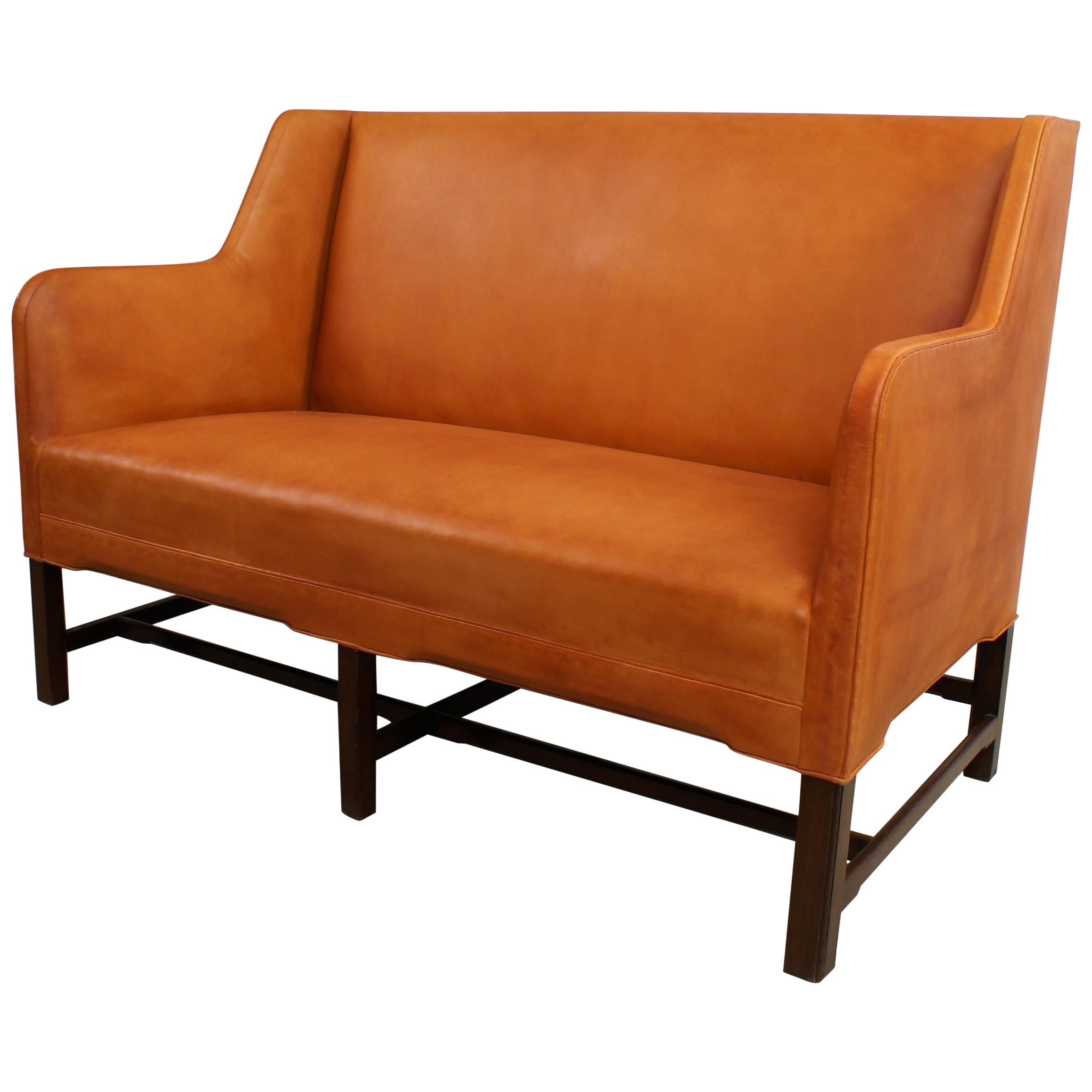 Kaare Klint Settee in Cuban Mahogany and Natural Leather, Model 5011, 1935
