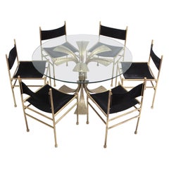 Brass Dining Table and Chairs by Luciano Frigerio