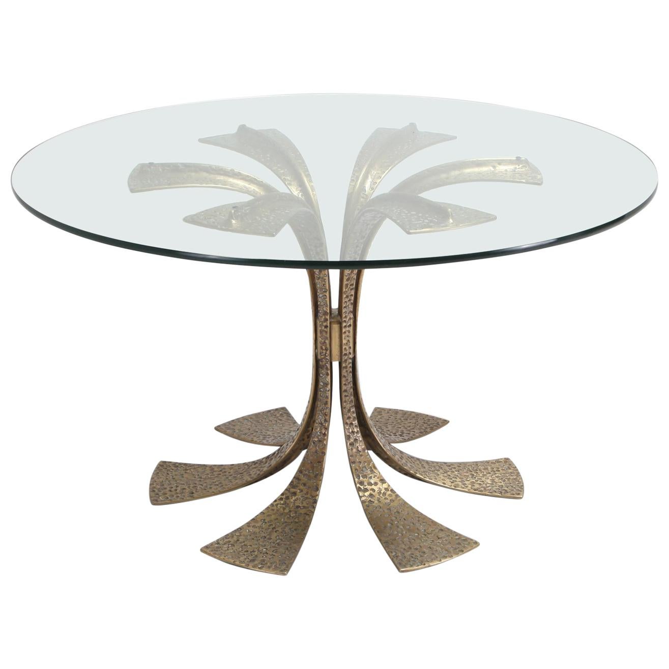 Hollywood Regency Hammered Brass Dining Table by Luciano Frigerio