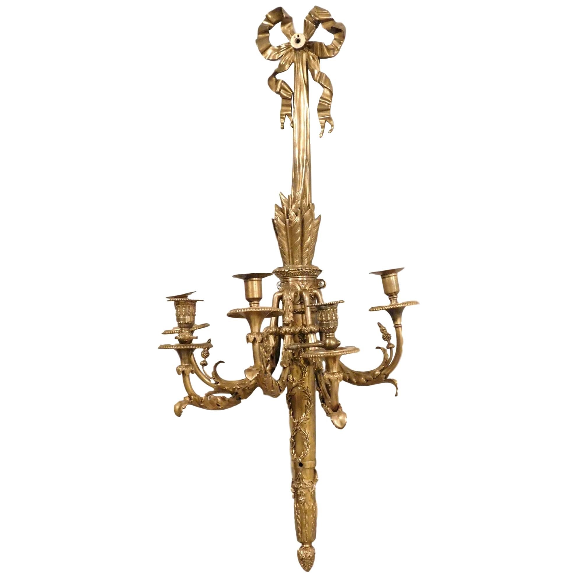 Monumental Pair of Neoclassical Style Bronze Candelabras, France, 1880 For Sale