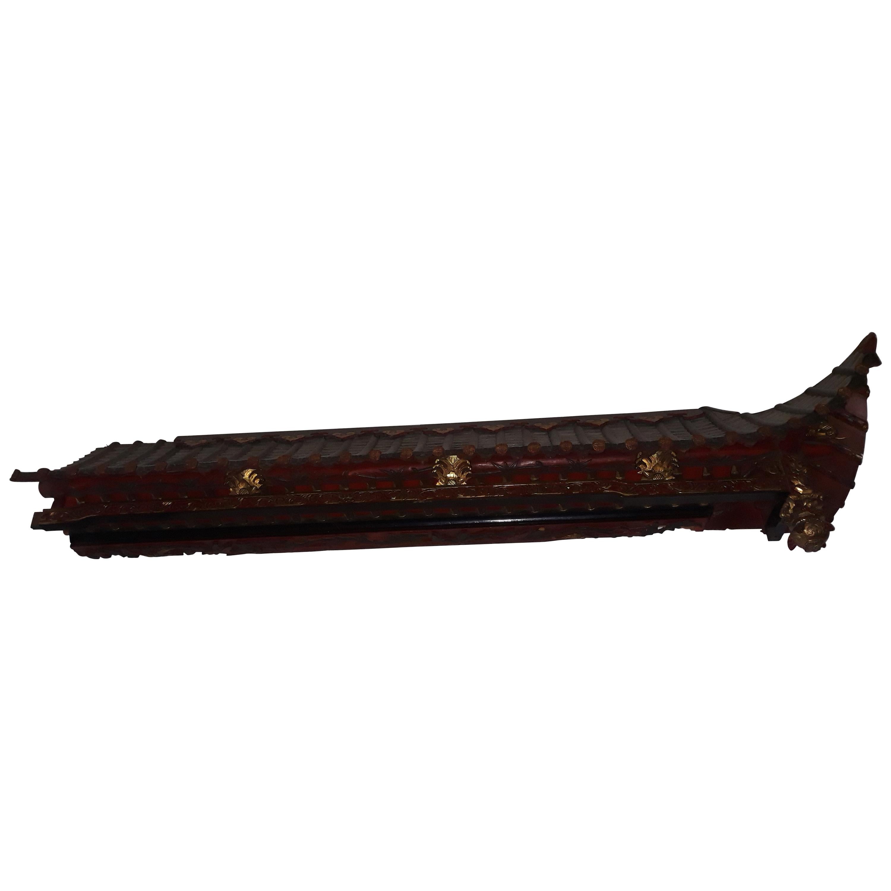 Pair of 20th Cent Pagoda Roofs, China 1908, Hand Carved, Guilted, Red Lacquer For Sale