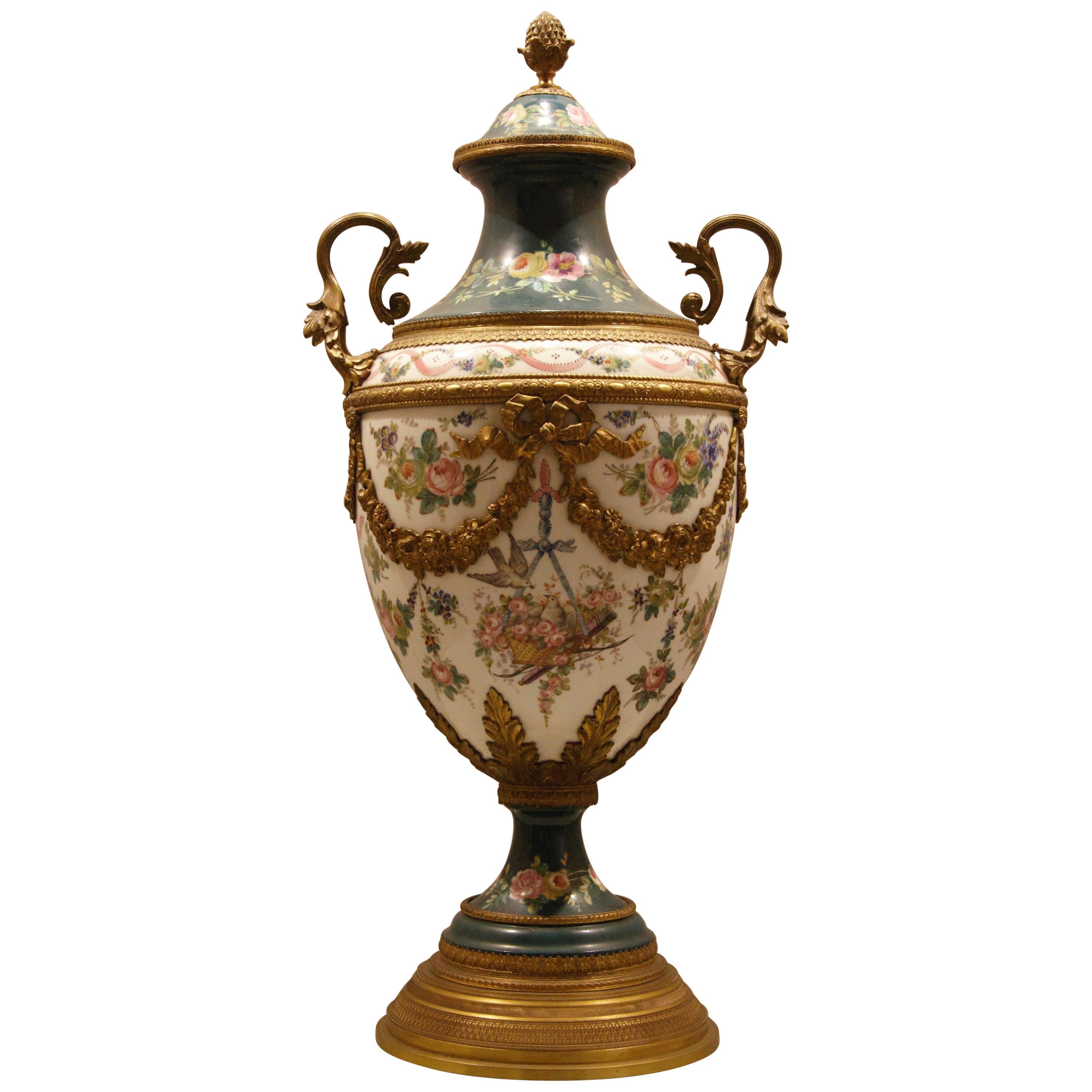 French Porcelain Vase with Ormolu Louis XVI Style For Sale