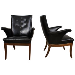 Frits Henningsen Pair of Easy Chairs in Cuban Mahogany and Leather, 1932