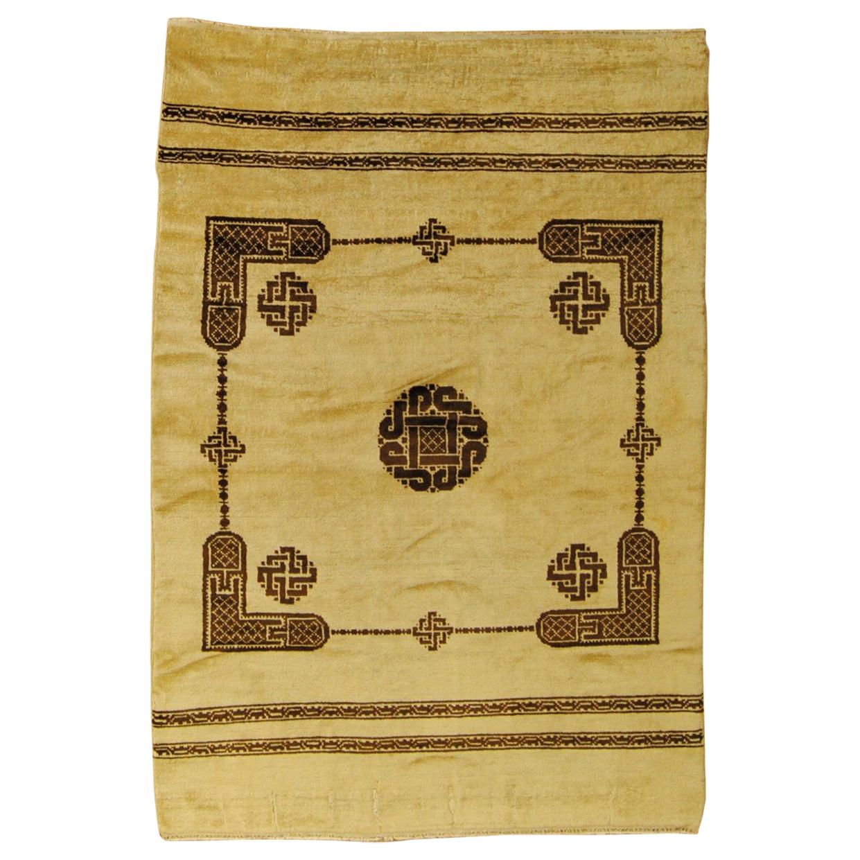 20th Century White and Brown Roman Coptic Design North Africa Rug, circa 1900s For Sale